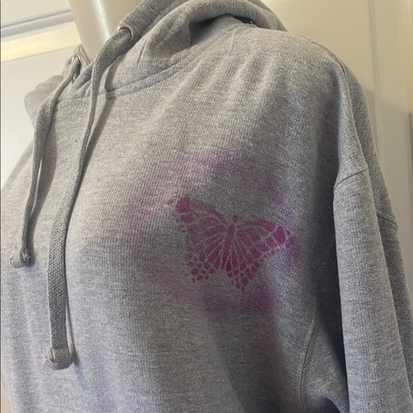 New Gray Women's Hoodie Sweater with pink butterfly logo size Large - Picture 2 of 6